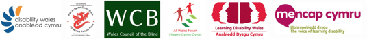 logos for disability wales, all wales people first, wales council for blind people, all wales forum, learning disability wales and mencap cymru