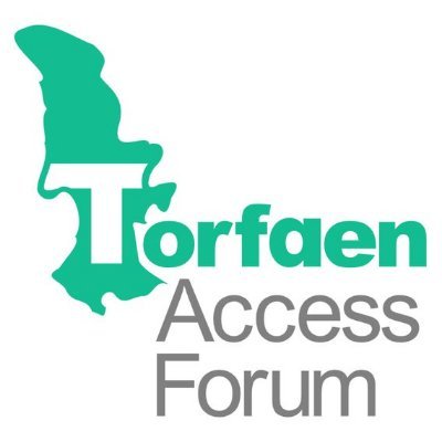 Torfaen Access Forum logo featuring a green silhouette of the Torfaen area with a large white letter "T" integrated into the shape. Below, green and grey text reads: "Torfaen Access Forum."