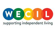WECIL (West of England Centre for Inclusive Living) logo with four colored circles, each containing a white letter from 'WECIL.' Below, text reads: 'supporting independent living.'