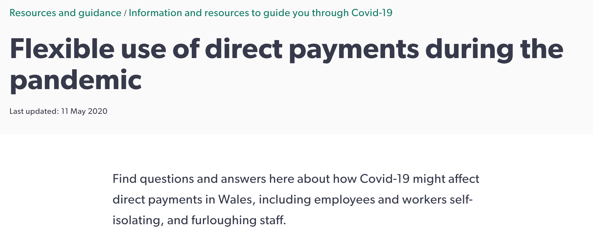 social care wales website screenshot flexible use of direct payments during the pandemic