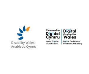 The Disability Wales and Digital Communities Wales logos are shown side-by-side on a white background.