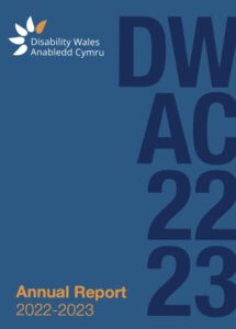 Annual report front page in DW's trademark navy logo colour. The letters DW/AC and the numbers 22-23 are stacked on the right side of the page in bold text that is slightly darker than the background colour. In the bottom left, the words Annual Report 2022-2023 are set in DW's trademark orange logo colour. In the top left is DW's logo.